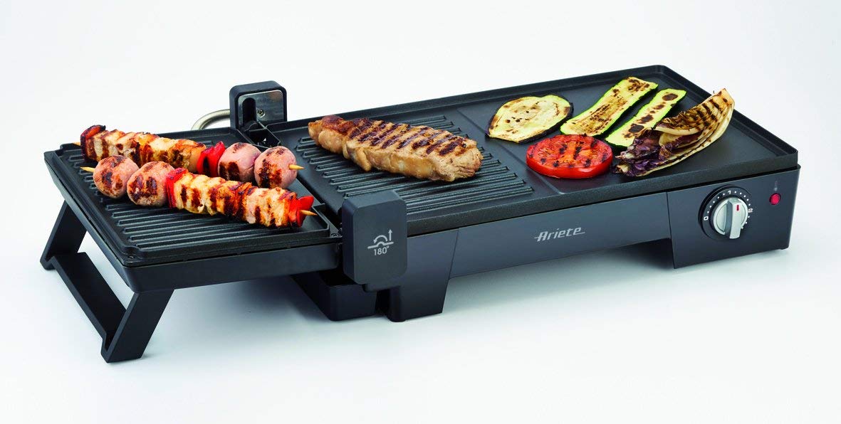 Ariete 1916 Multi Grill 3 in 1 Electric Grill and Contact Grill, Barbecue, Striped / Smooth Plate ° Openable, Removable Fat 2400 Black - Pambos Electronics