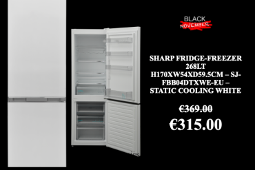 Sharp fridge-freezer 268lt h170xw54xd59.5cm- sj-fbb04dtxwe-eu- static cooling white